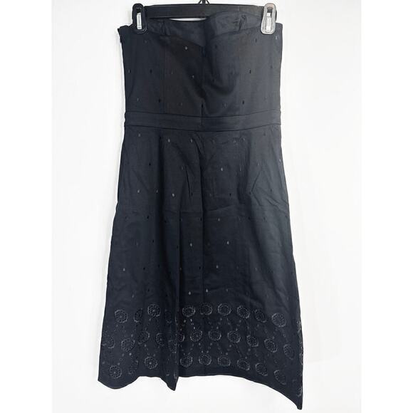 Ann Taylor Black Cotton Blend Embroidered Eyelet Strapless Dress Size 4 - Picture 5 of 9